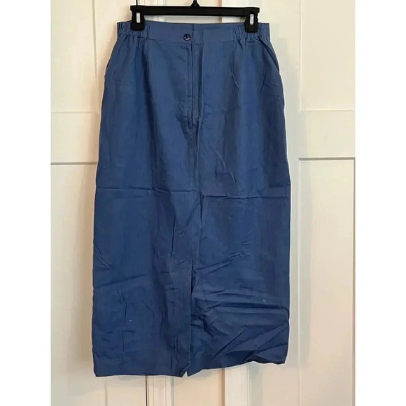 ADOLFO STUDIOS LINEN COTTON BLEND BLUE MAXI SKIRT SIZE 12 - Picture 2 of 4